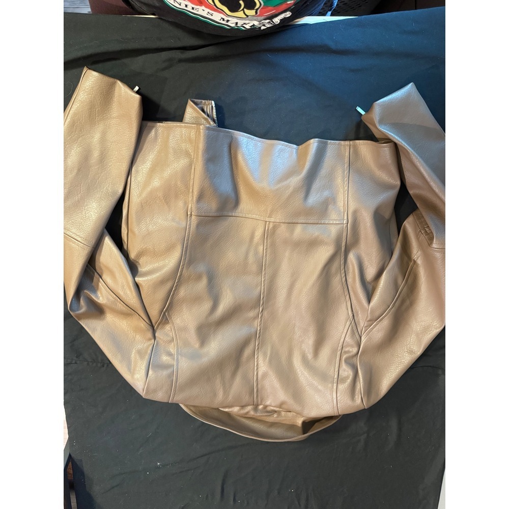 Bagatelle Collection Womens Taupe Faux‎ Leather Moto Biker Jacket Brown Large - Picture 10 of 10